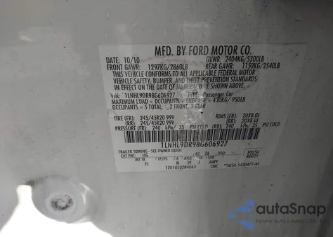 2011 Lincoln Mks z USA, uszkodzony, nr VIN 1LNHL9DR9BG606927